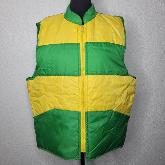 Vintage Unbranded Reversible Retro Striped Unisex Nylon Puffer Vest Pockets✨️L - Picture 12 of 16